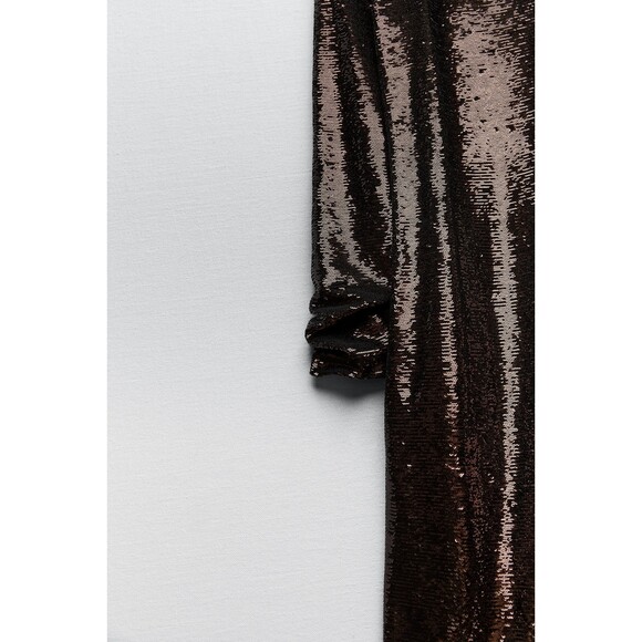 Brown Zara Sequin Cut Out Open Back Long Sleeve Knit Midi Dress (NWT) - Picture 8 of 12